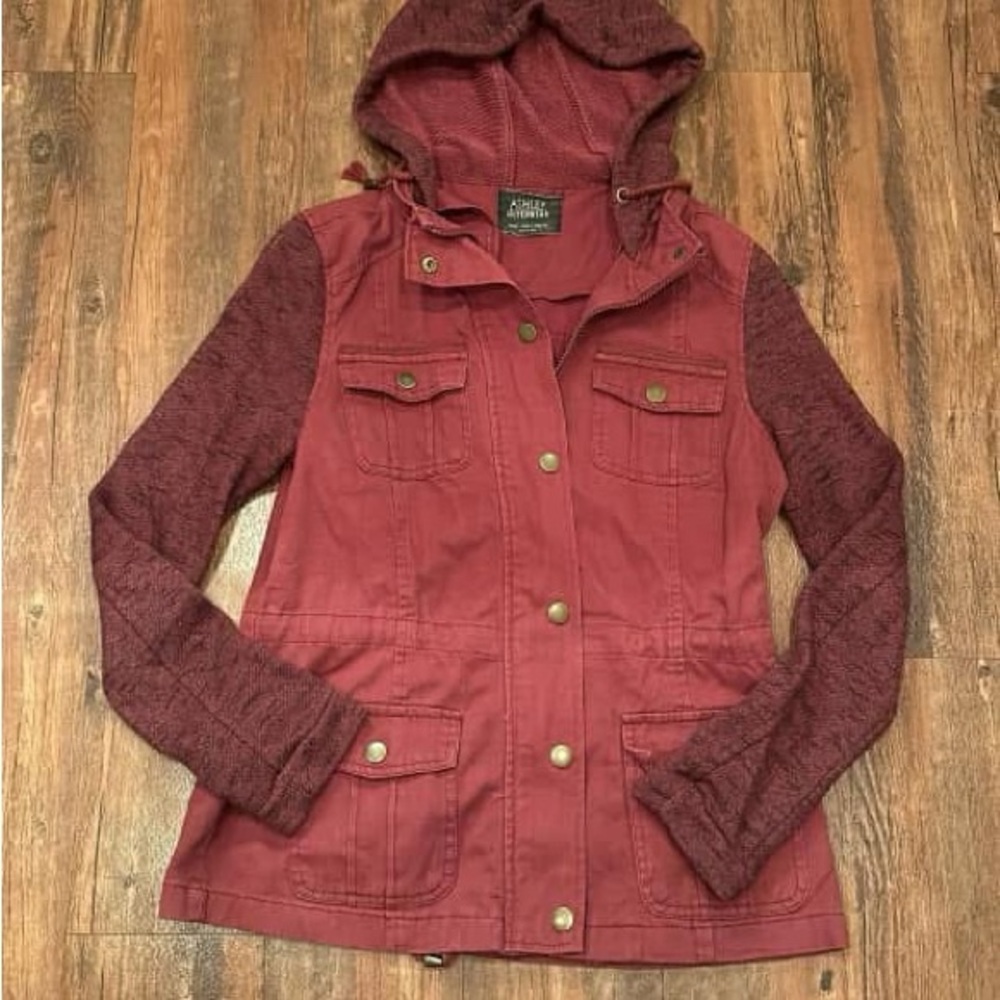 Women's Burgundy Utility Jacket with Hood